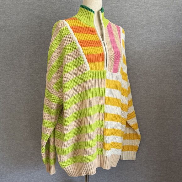 STAUD Cabana Knit Hampton Oversized Sweater M Stripe Multi Bright Bold Statement - Picture 3 of 12